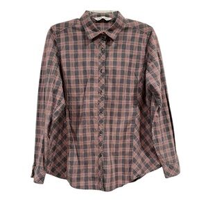 Woolrich Plaid Button Up Shirt Womens Large Outdoor Hiking Cotton Top
